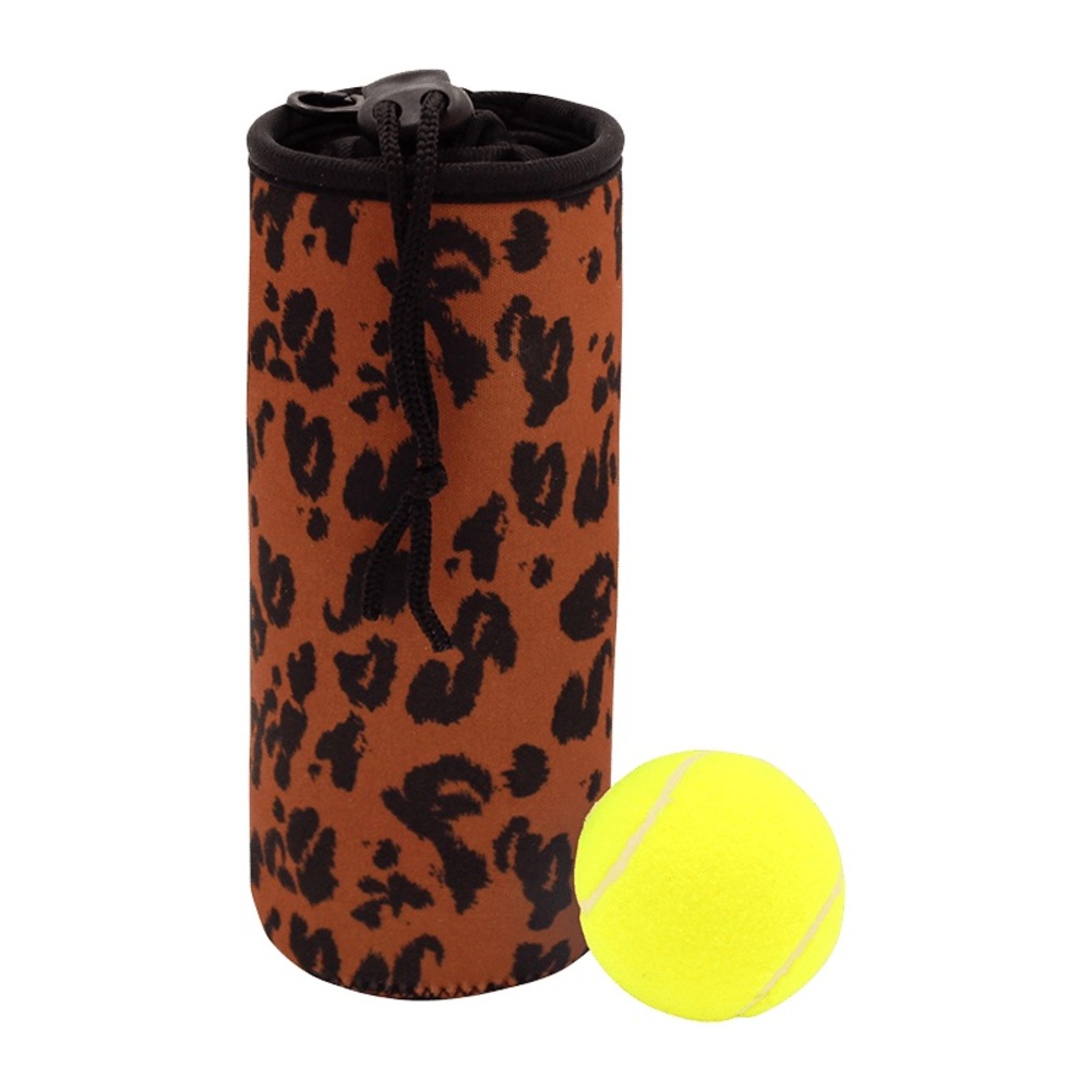 MYTAGALONGS Tennis Ball Holder Cup NEOPRENE Bag with Clip Leopard Animal Print